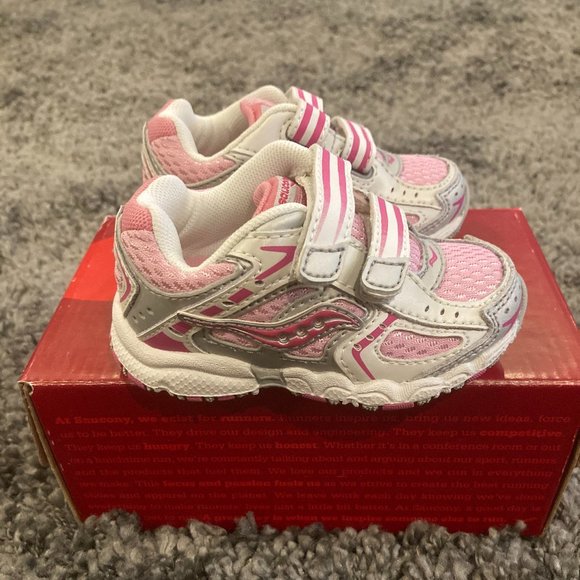 Girls Saucony Pink and Silver Velcro Sneakers - Picture 2 of 4